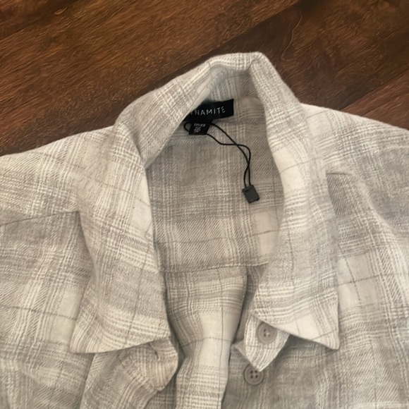 Dynamite Clothing Button Down Grey and White Checkered Flannel with Pockets - Picture 4 of 5